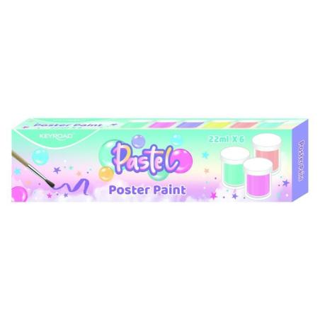 Farby plakatowe KEYROAD, 6x22ml, pędzelek gratis, pudełko, mix kolorów pastel - 1