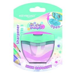 Temperówka plastikowa KEYROAD, pastel, potrójna, z pojemnikiem, blister, mix kolorów - 1