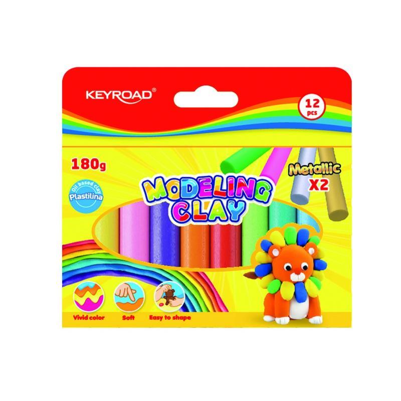 Plastelina KEYROAD, 12x15g, zawiera 1 złoty i 1 srebrny kolor, pudełko, mix kolorów - 1