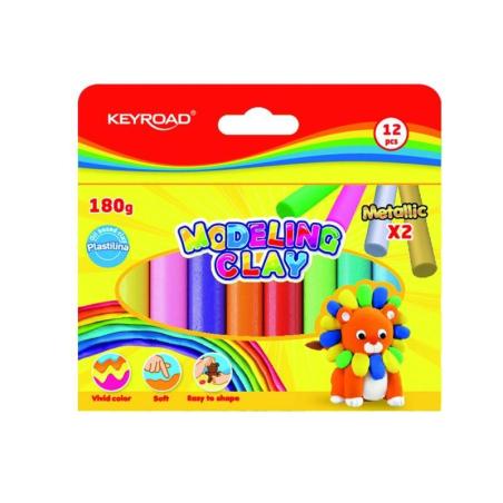 Plastelina KEYROAD, 12x15g, zawiera 1 złoty i 1 srebrny kolor, pudełko, mix kolorów - 1