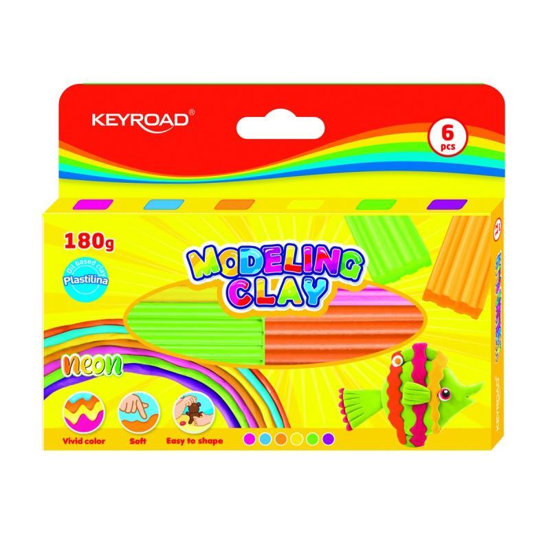 Modelina KEYROAD, 6x30g, neon, pudełko, mix kolorów - 1