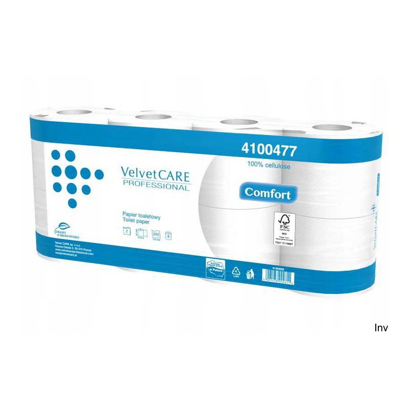 Papier toaletowy celuloza, 2 warstwy, biały, 27,5m - 250 listków (8szt) VELVET PROFESSIONAL Comfort 4100477 - 1