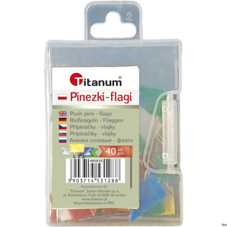 Pinezki Titanum plastikowe flagi kolor: mix 40 sztuk 485935 - 1