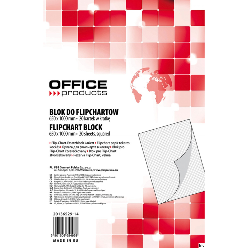 Blok do flipchartów , kratka, 65x100cm, 20 kart., biały, typu OFFICE PRODUCTS 20136529-14 - 1