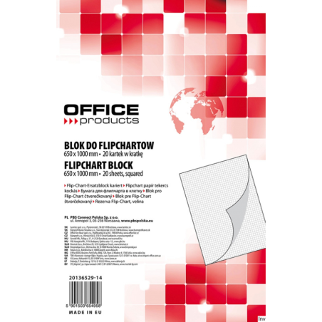 Blok do flipchartów , kratka, 65x100cm, 20 kart., biały, typu OFFICE PRODUCTS 20136529-14 - 1