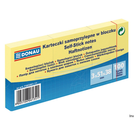 Bloczek samoprzylepne 3szt x 100 karteczek jasnożółte 51*38 7585001/1 DONAU - 1