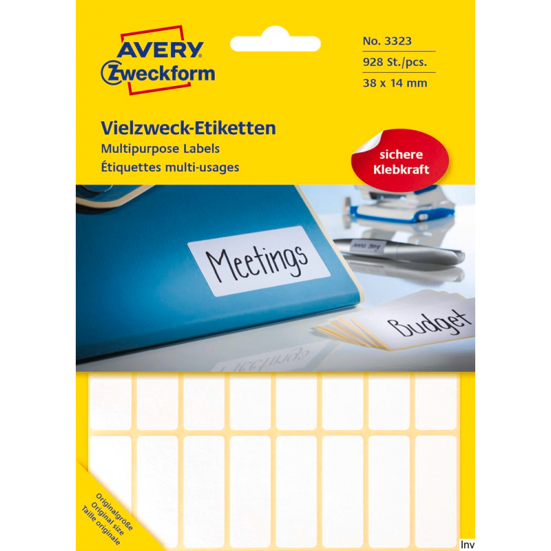 Minietykiety Avery Zweckform 38x14 mm, 900 sztuk, białe, do opisu ręcznego