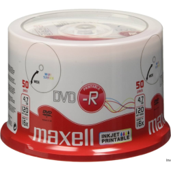 Płyta MAXELL DVD-R 4.7GB 16x, (50szt) PRINTABLE, white, do nadruku, cake 275701 - 1