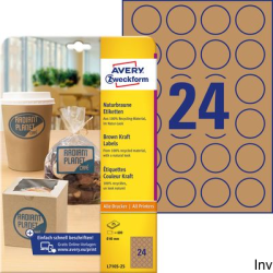 Brązowe etykiety na produkty, A4, 25 ark./op., Q40 mm, okrągłe, AVERY ZWECKFORM, L7105-25 - 1