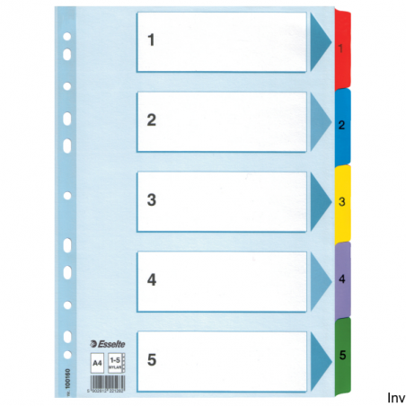 Przekładki kartonowe Mylar A4 160 g/m² białe z kolorowymi indeksami Esselte