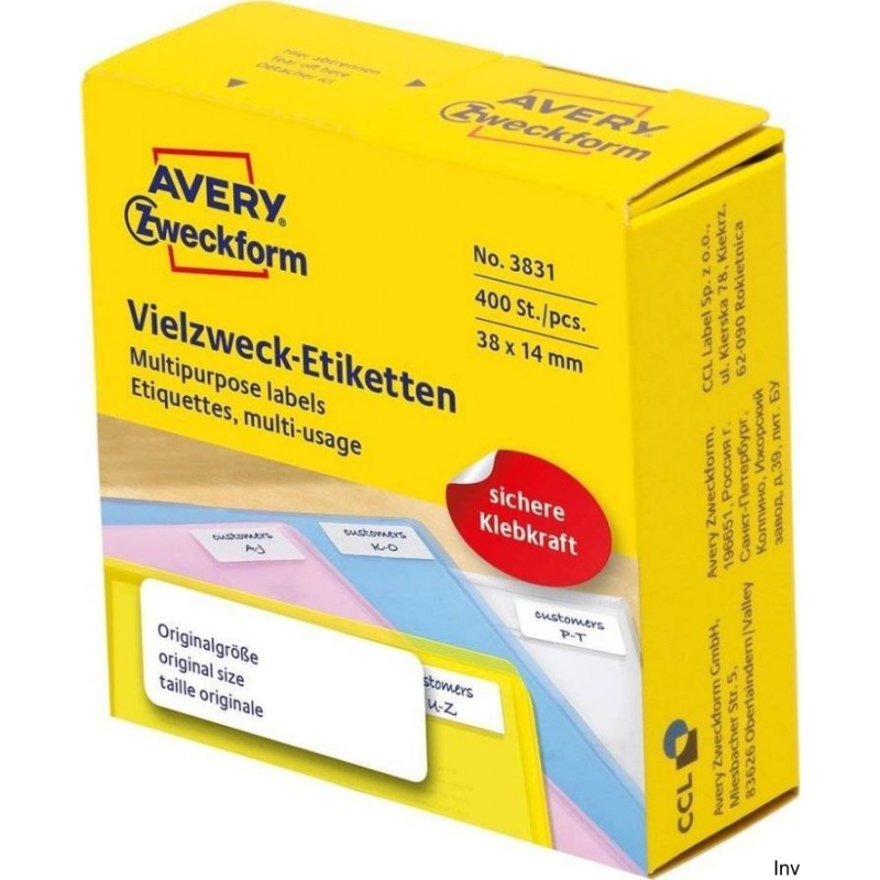 Białe minietykiety Avery Zweckform 38 x 14 mm, 400 sztuk w dyspenserze do opisywania ręcznego