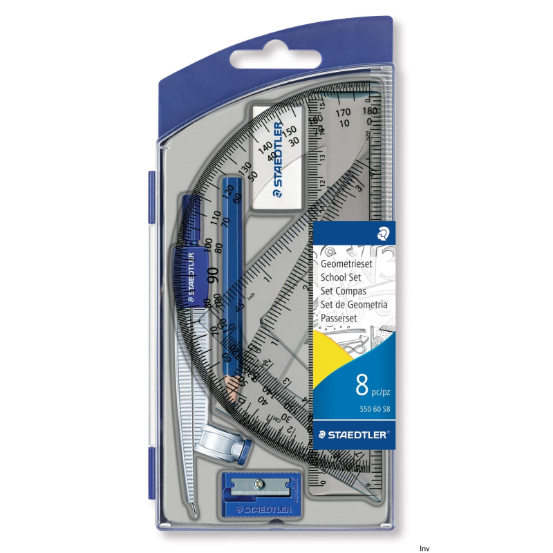 Zestaw geometryczny Staedtler S 550 w plastikowym pudełku z cyrklem, linijką i ekierkami