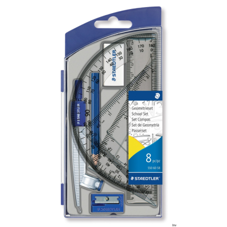 Zestaw geometryczny Staedtler S 550 w plastikowym pudełku z cyrklem, linijką i ekierkami