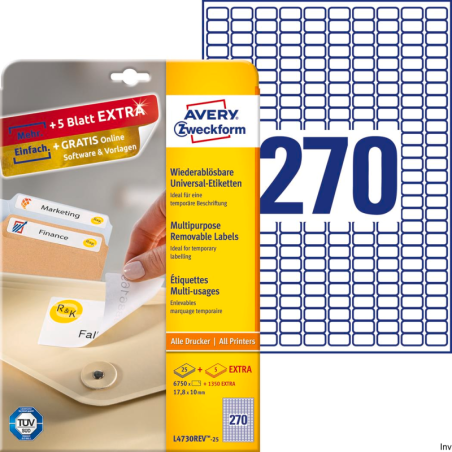Etykiety uniwersalne Avery Zweckform L4730REV-25 17,8 x 10 mm, 25 arkuszy, usuwalne, białe