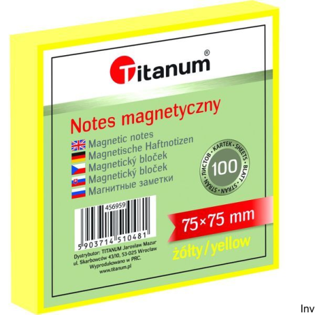 Titanum notes elektrostatyczny 75x75mm 100 karteczek żółty 456959