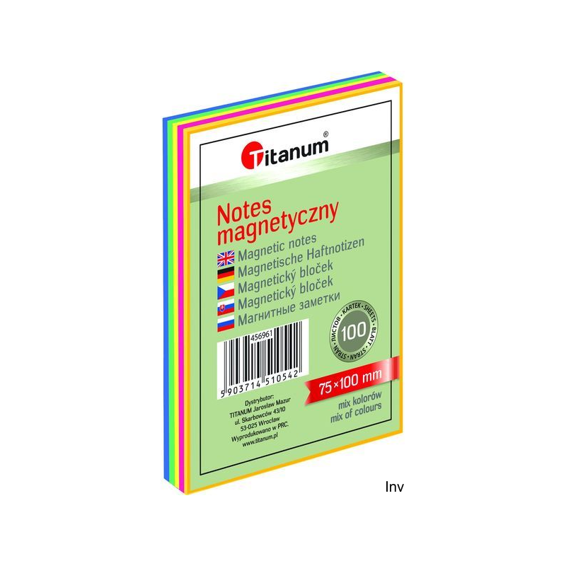 Notes elektrostatyczny 75x100 mm 100 karteczek mix kolorów TITANUM