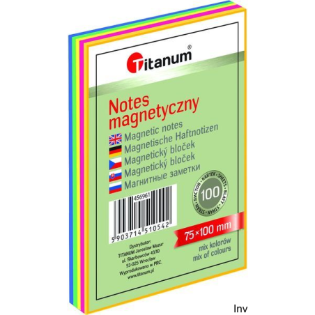 Notes elektrostatyczny 75x100 mm 100 karteczek mix kolorów TITANUM