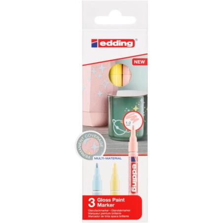 Marker olejowy błyszczący e-751 EDDING, 1-2mm, 3 szt., mix kolorów pastelowych