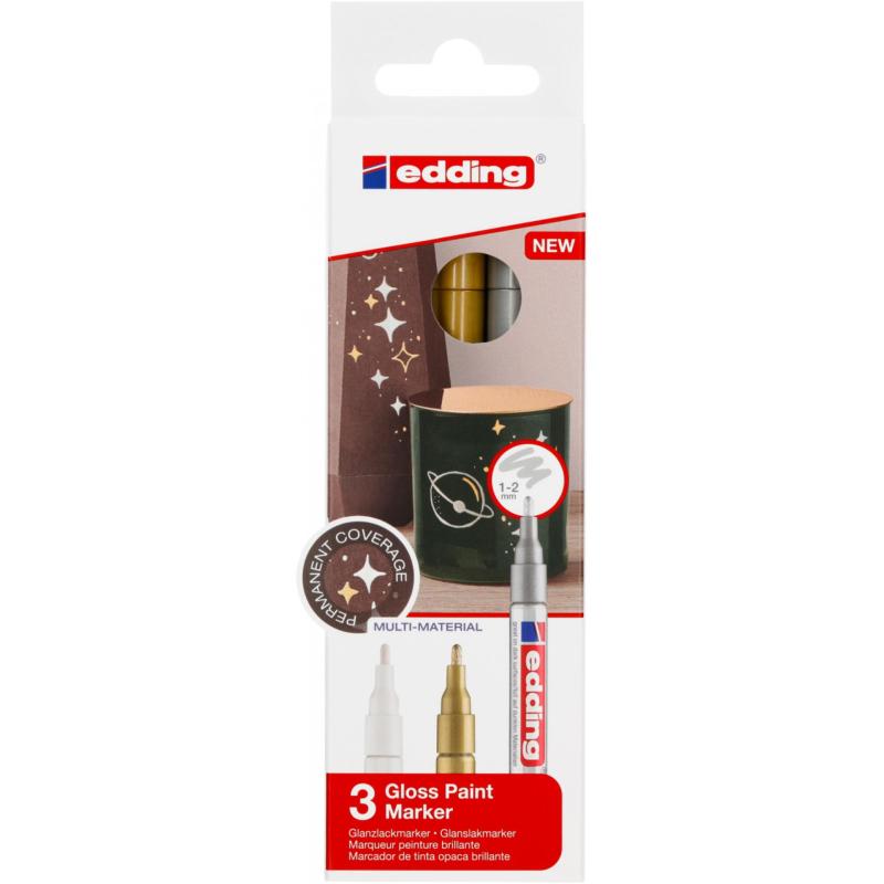 Marker olejowy błyszczący e-751 EDDING, 1-2mm, 3 szt., mix kolorów metalicznych