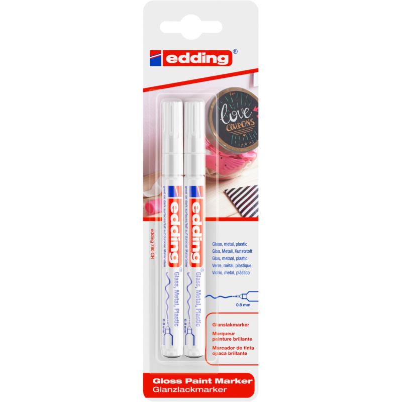 Marker olejowy połyskujący e-780 EDDING, 0,8mm, 2 szt., blister, biały