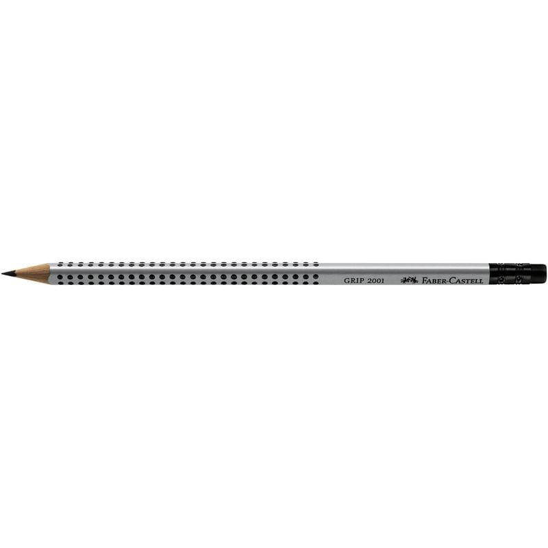 Ołówki grafitowe HB z gumką Faber-Castell GRIP 2001, ergonomiczny trójkątny kształt, 5 stopni twardości