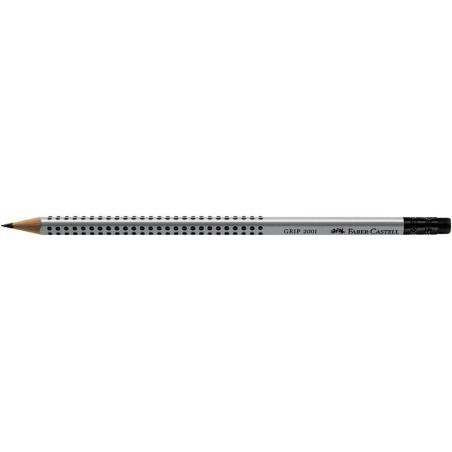 Ołówki grafitowe HB z gumką Faber-Castell GRIP 2001, ergonomiczny trójkątny kształt, 5 stopni twardości
