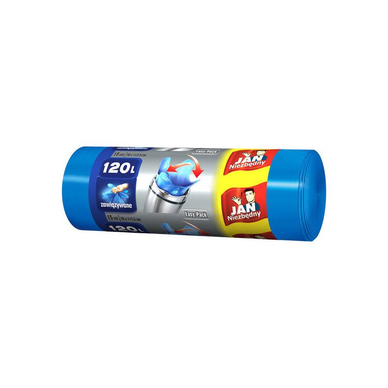 Worki na śmieci JAN NIEZBĘDNY HD Easy-pack niebieskie wiązane 120l 15 sztuk