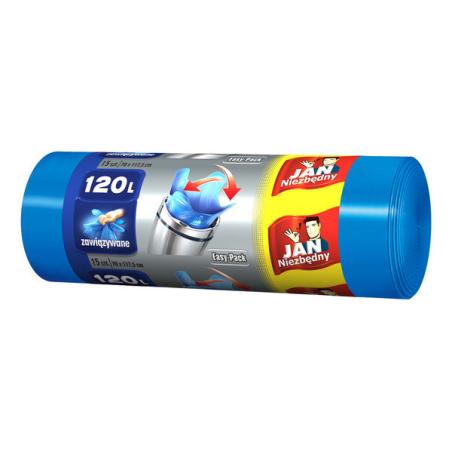 Worki na śmieci JAN NIEZBĘDNY HD Easy-pack niebieskie wiązane 120l 15 sztuk