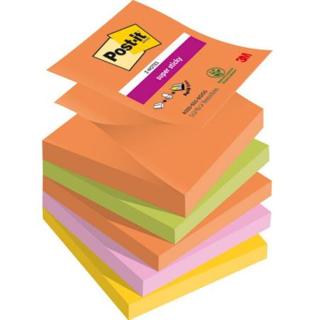 Bloczek samoprzylepny POST-IT Super Sticky BOOST, 76x76 mm, 5 sztuk po 90 kartek, neonowe kolory
