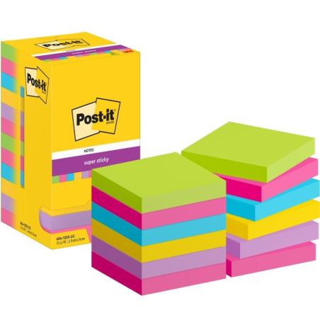 Bloczek samoprzylepny POST-IT Super sticky, 76x76mm, 12x90 kart., mix kolorów
