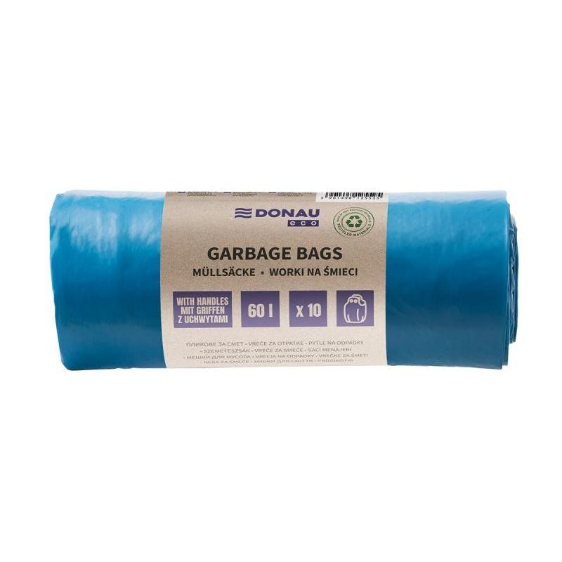 Worki na śmieci DONAU ECO, z uchwytami Knoties, 60l, 10 szt., niebieskie