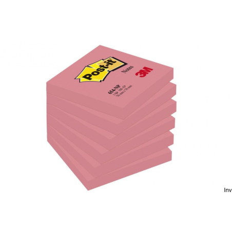 Bloczek samoprzylepny Post-It 654-PNK, 76x76mm, jaskrawy różowy, 6 sztuk po 100 kartek