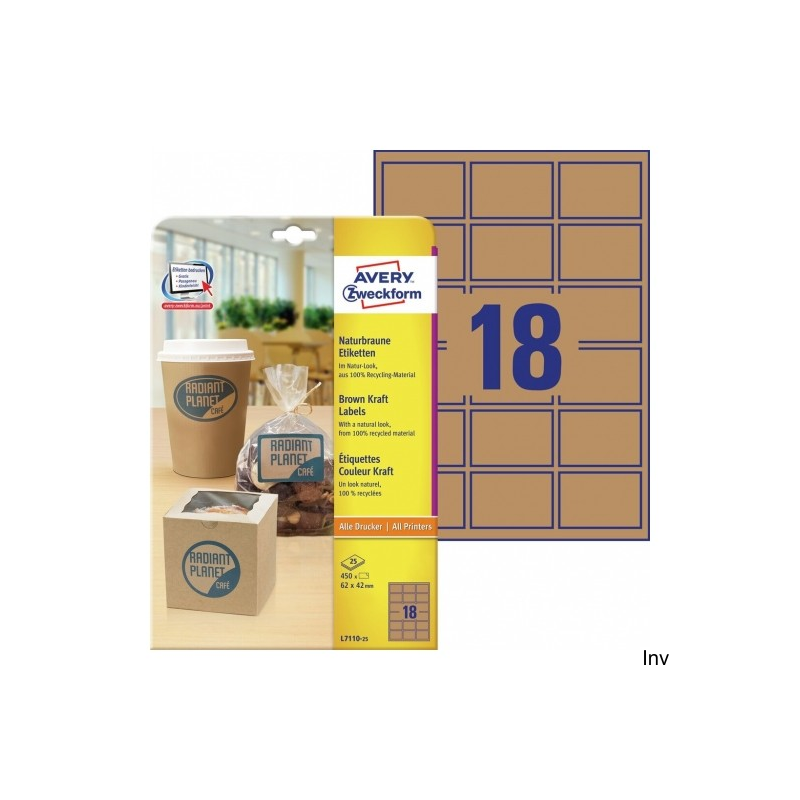 Etykiety ekologiczne Avery Zweckform 62 x 42 mm brązowe 25 arkuszy, 450 sztuk