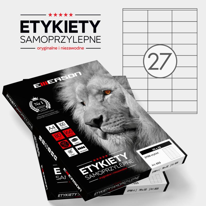 Etykiety A4 70x32mm białe 100 sztuk 025 EMERSON