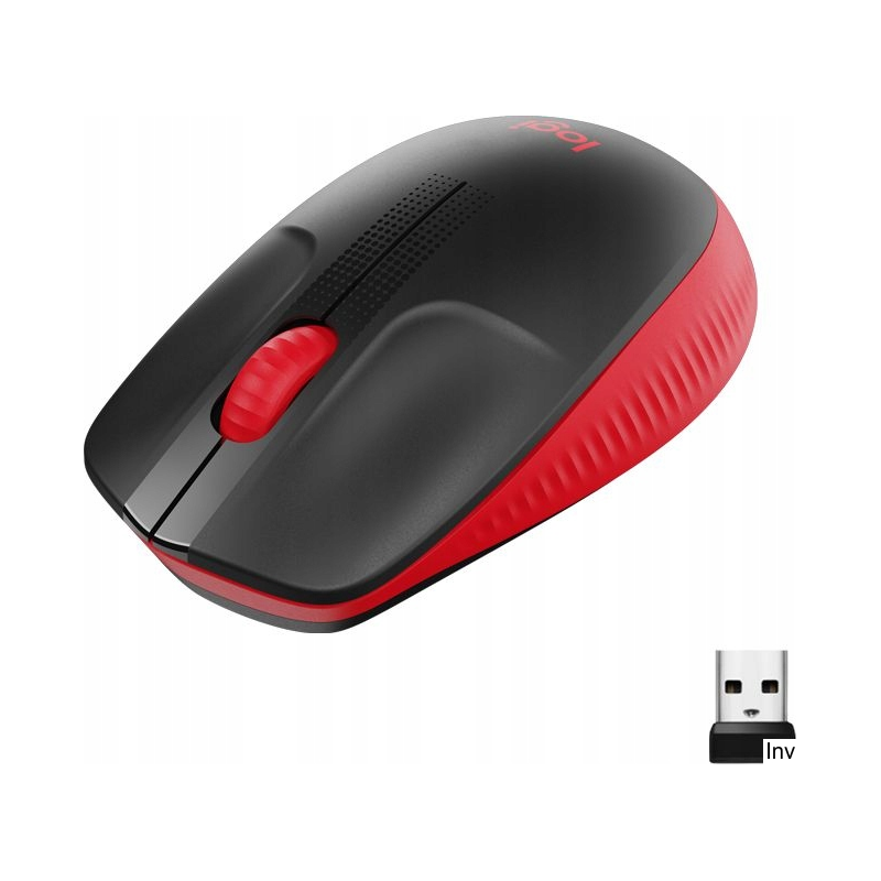 Mysz bezprzewodowa Logitech M190 optyczna czarno-czerwona z ergonomicznym kształtem i 18-miesięczną żywotnością baterii