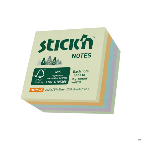 Maped FSC notes kostka 51x51mm, pastelowe kolory: żółty, pomarańczowy, niebieski, fioletowy, zielony, 240 sztuk