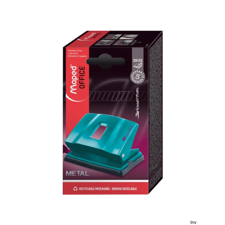 Dziurkacz metalowy Maped Essentials Deco do 25 kartek turkusowy z regulowanym ogranicznikiem