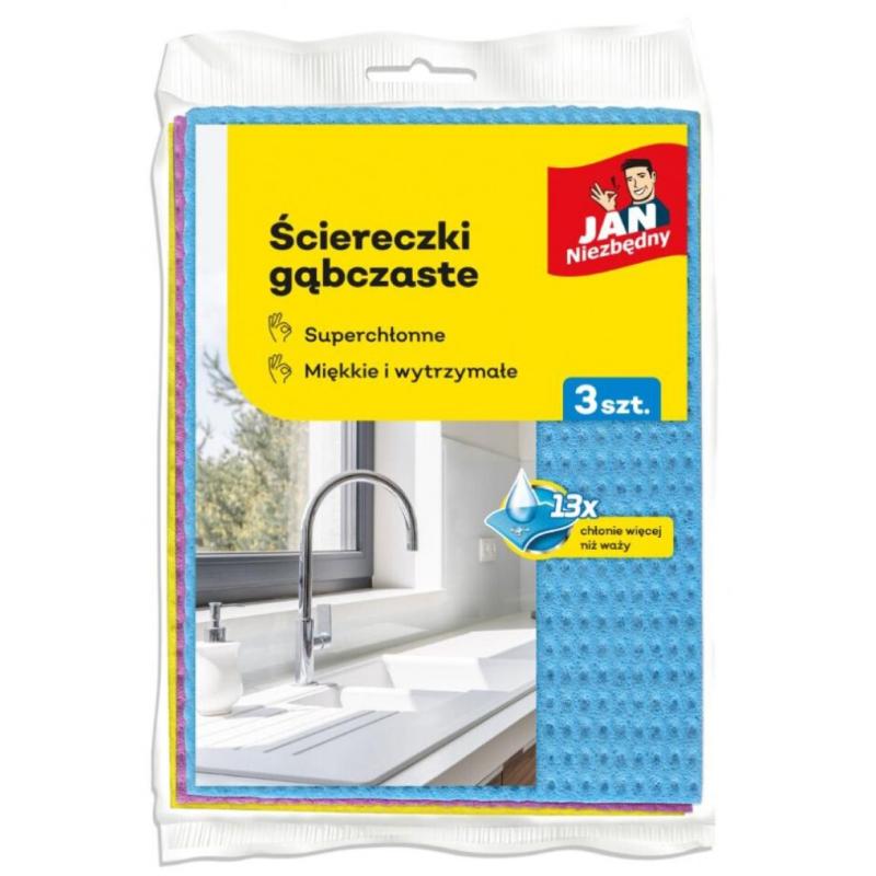 Ściereczki gąbczaste JAN NIEZBĘDNY, 3 szt., mix