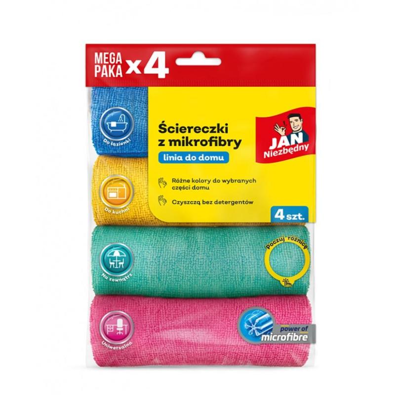 Ściereczki z mikrofibry JAN NIEZBĘDNY, 4 szt., mix