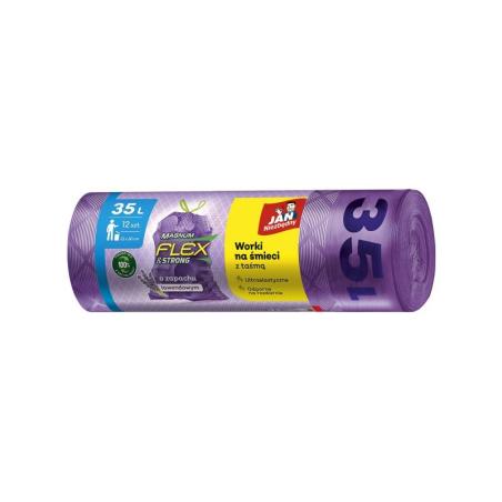 Worki na śmieci JAN NIEZBĘDNY, magnum flex, z taśmą, 35l, 15szt., lawendowe