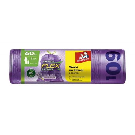 Worki na śmieci JAN NIEZBĘDNY, magnum flex, z taśmą, 60l, 8szt., lawendowe