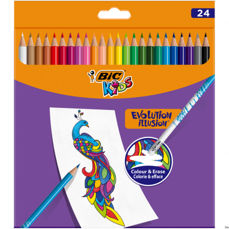 Kredki ołówkowe BIC Kids Evolution Illusion 24 sztuki, nietoksyczne, odporne na złamania