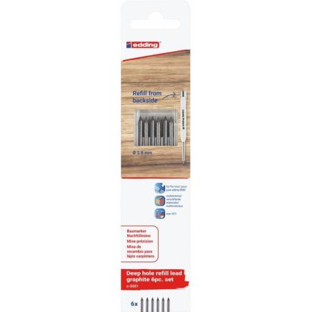 Wymienne wkłady e-8881 EDDING, do ołówka e-8880, 6 szt., blister, grafitowe