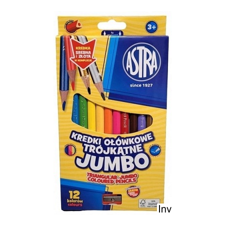 Kredki ołówkowe trójkątne jumbo Astra 12 kolorów z temperówką