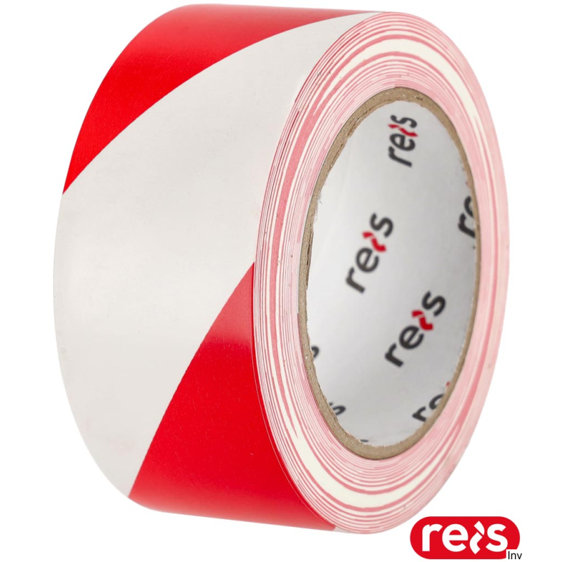Taśma ostrzegawcza samoprzylepna czerwono-biała 50 mm x 33 m REIS do oznaczania miejsc niebezpiecznych