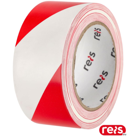 Taśma ostrzegawcza samoprzylepna czerwono-biała 50 mm x 33 m REIS do oznaczania miejsc niebezpiecznych