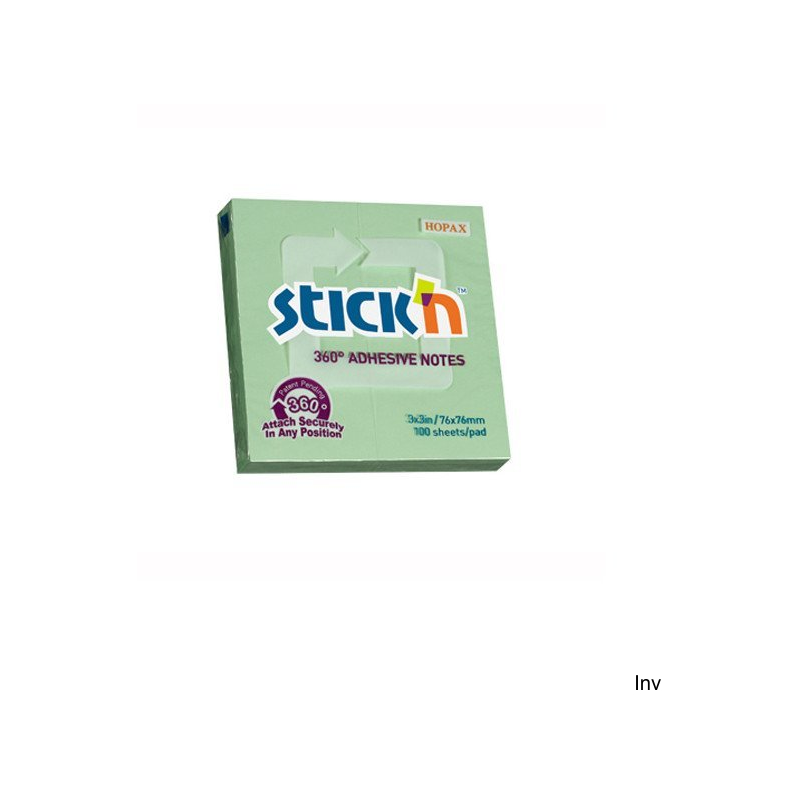 Bloczek samoprzylepny StickN 76x76 mm zielony 360 stopni 21552