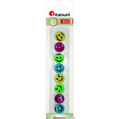 Magnesy do tablic 20mm, 8 sztuk, uśmiechnięte, Titanum