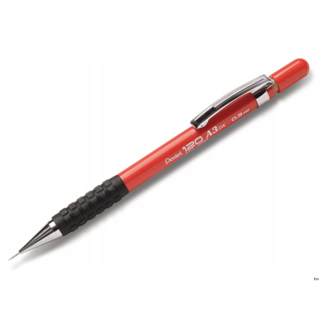 Ołówek automatyczny 0,3 mm czerwony Pentel A313-B z gumką i wymiennymi grafitami HB