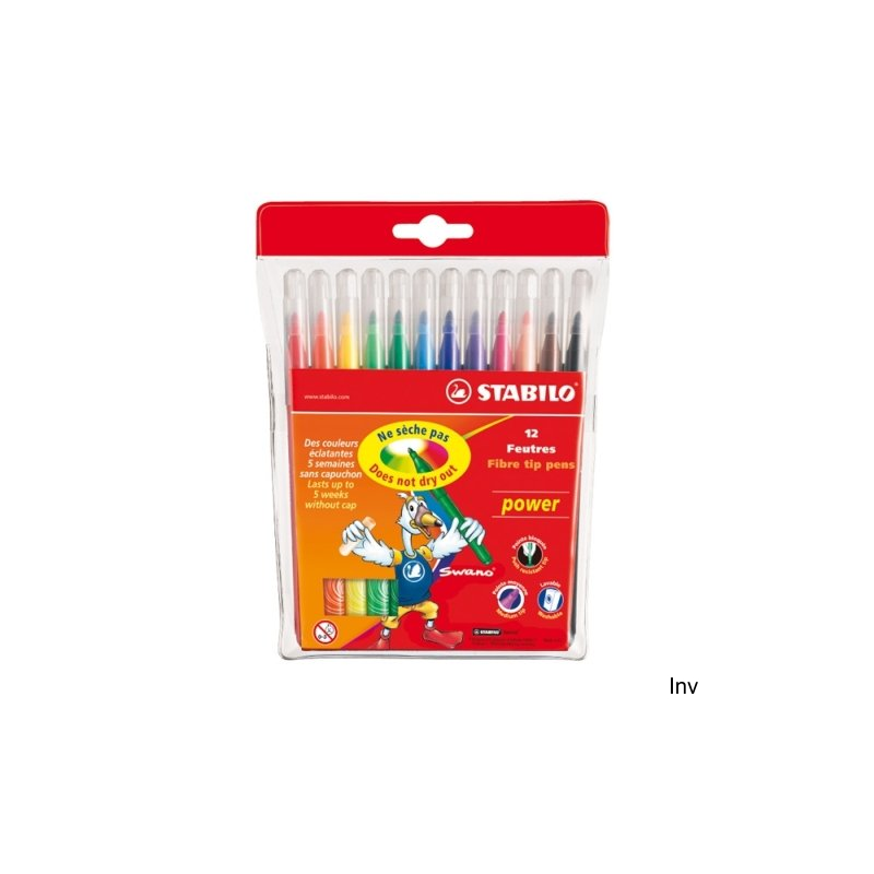 Flamastry STABILO Power 2 mm, opakowanie 12 sztuk, intensywne kolory, łatwospieralny tusz